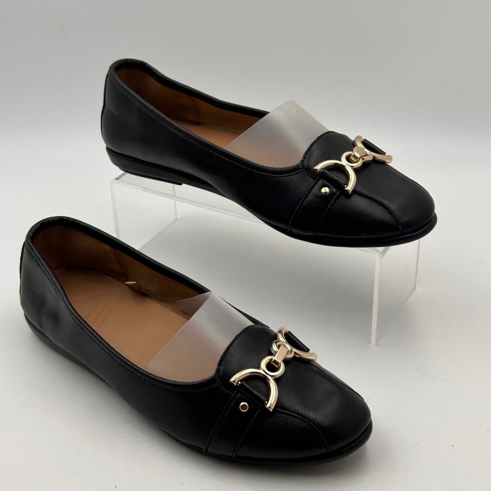 Aerosoles Ballet Flats Womens 8.5 Black Gold Horsebit Buckle Classic Office Core